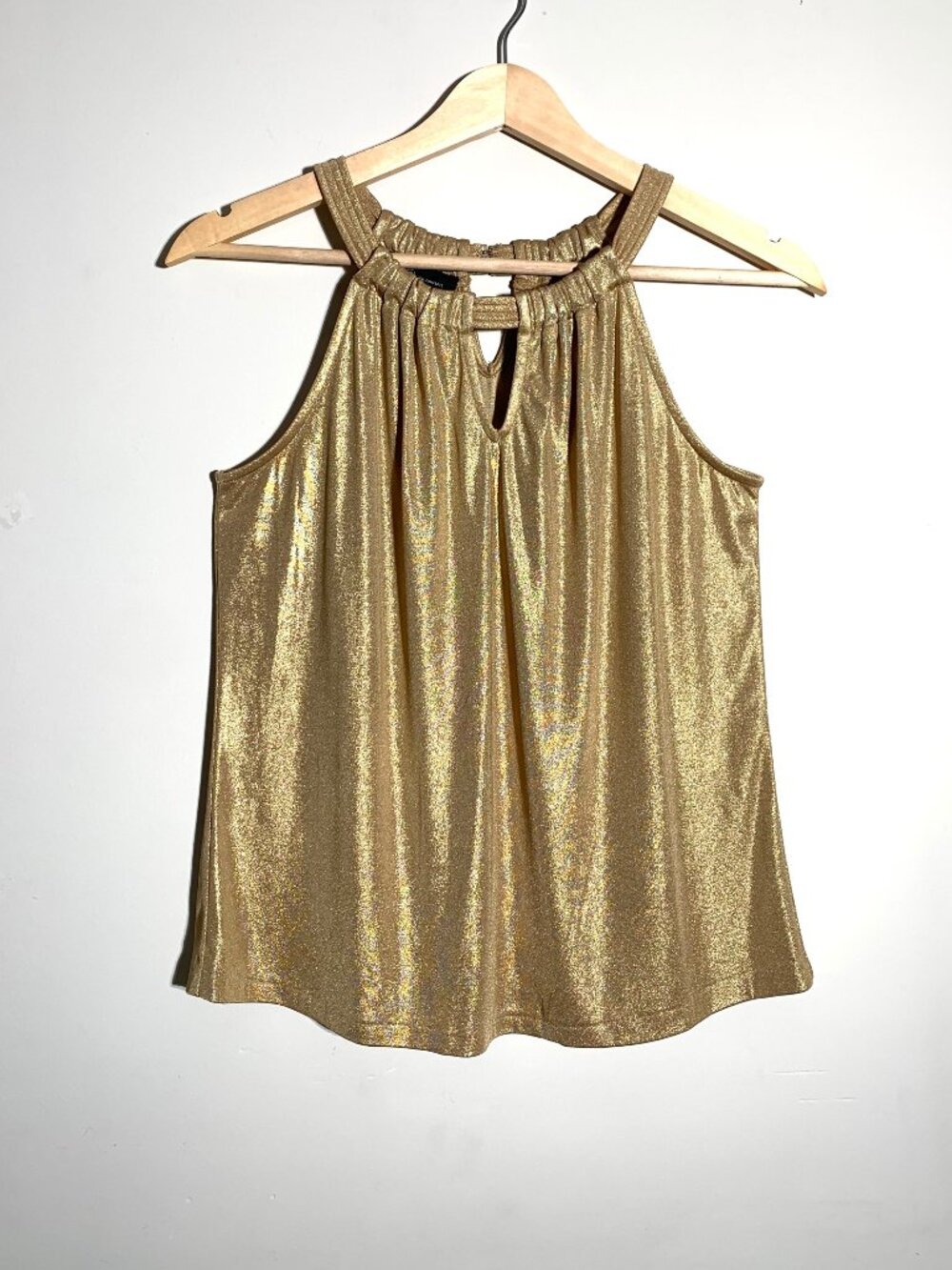 INC Gold Metallic Shimmer Halter Top Blouse Party Chic Night Out M